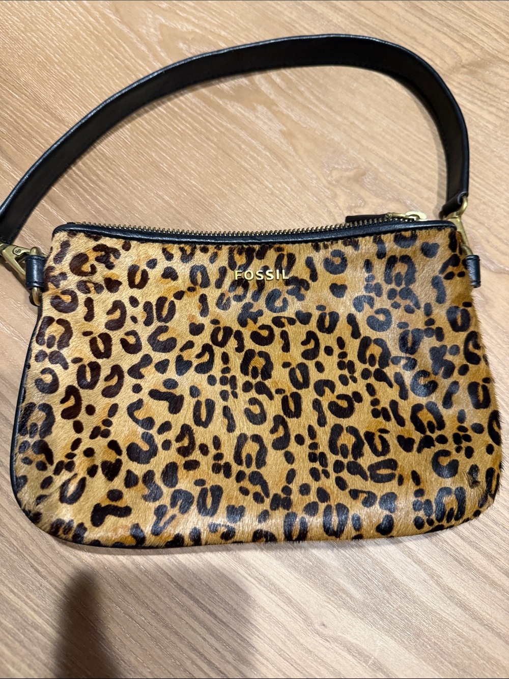 Fossil Leopard Print Mini Bag in Tan and Black